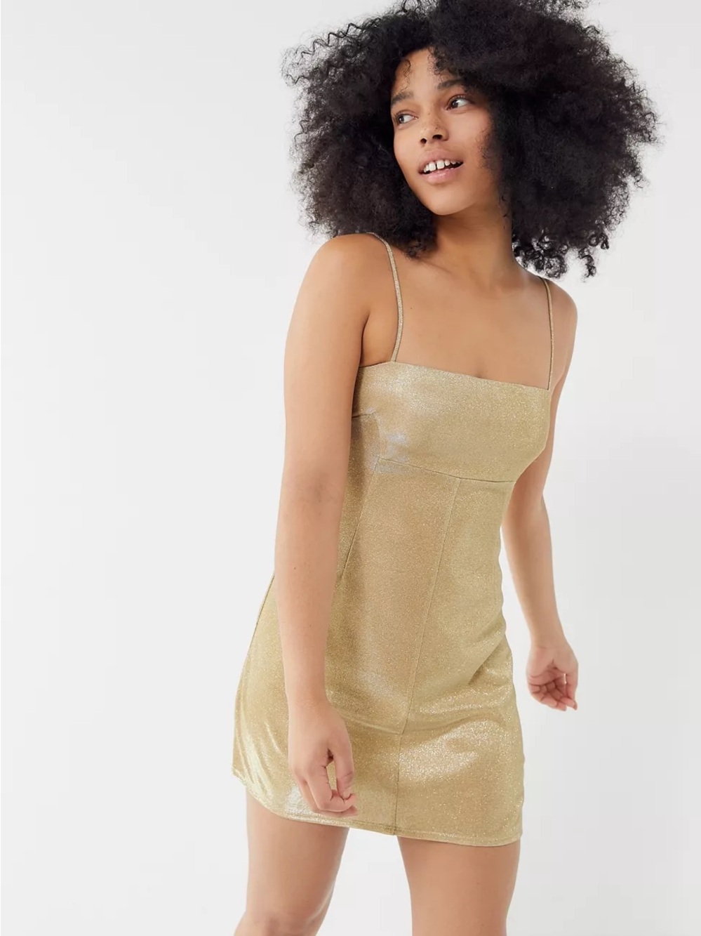Urban Outfitters Gold Sparkle Mini Dress with Spaghetti Straps